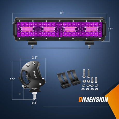 12 Inch LED Light Bar Purple Triple Row 240W Flood Spot Combo Off Road Driving Decoration Neon Hunting Lighting for UTV Pick-up Van Boat Tractor
