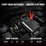 Jump Starter with Air Compressor 3500A 150PSI Portable Car Battery Booster 9.0 Gas & 8.0L Diesel with Auto-Shutoff Digital Tire Inflator 12V Battery Power Supply w/Large LCD Display