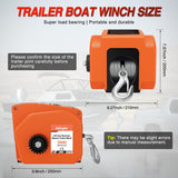 Boat Trailer Winch 3500 lbs Portable Electric Boat Winches 12 V DC Marine Winch with Steel Cable Remote Control & Hand Crank Power-In Freewheel Operat Waterproof Winch for Boat Trailer, Orange