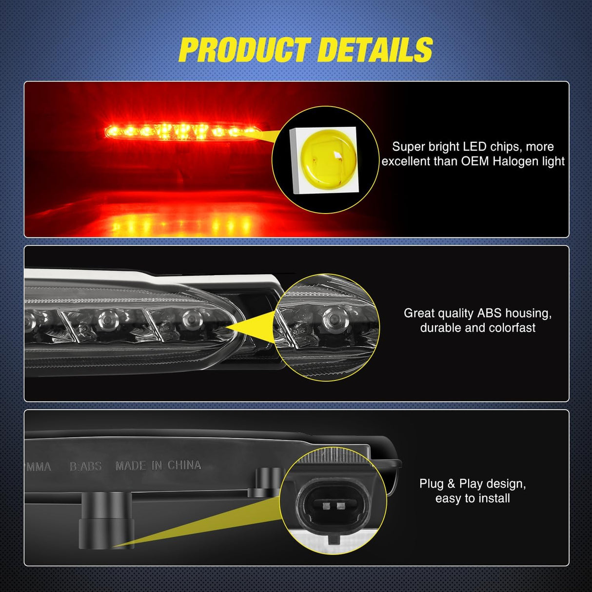 Third Brake Light Tail High Mount 3rd Stop Lights Smoked Lens Compatible with Chevy Corvette C5 1997 1998 1999 2000 2001 2002 2003 2004 Car Rear Center Cab Lamp