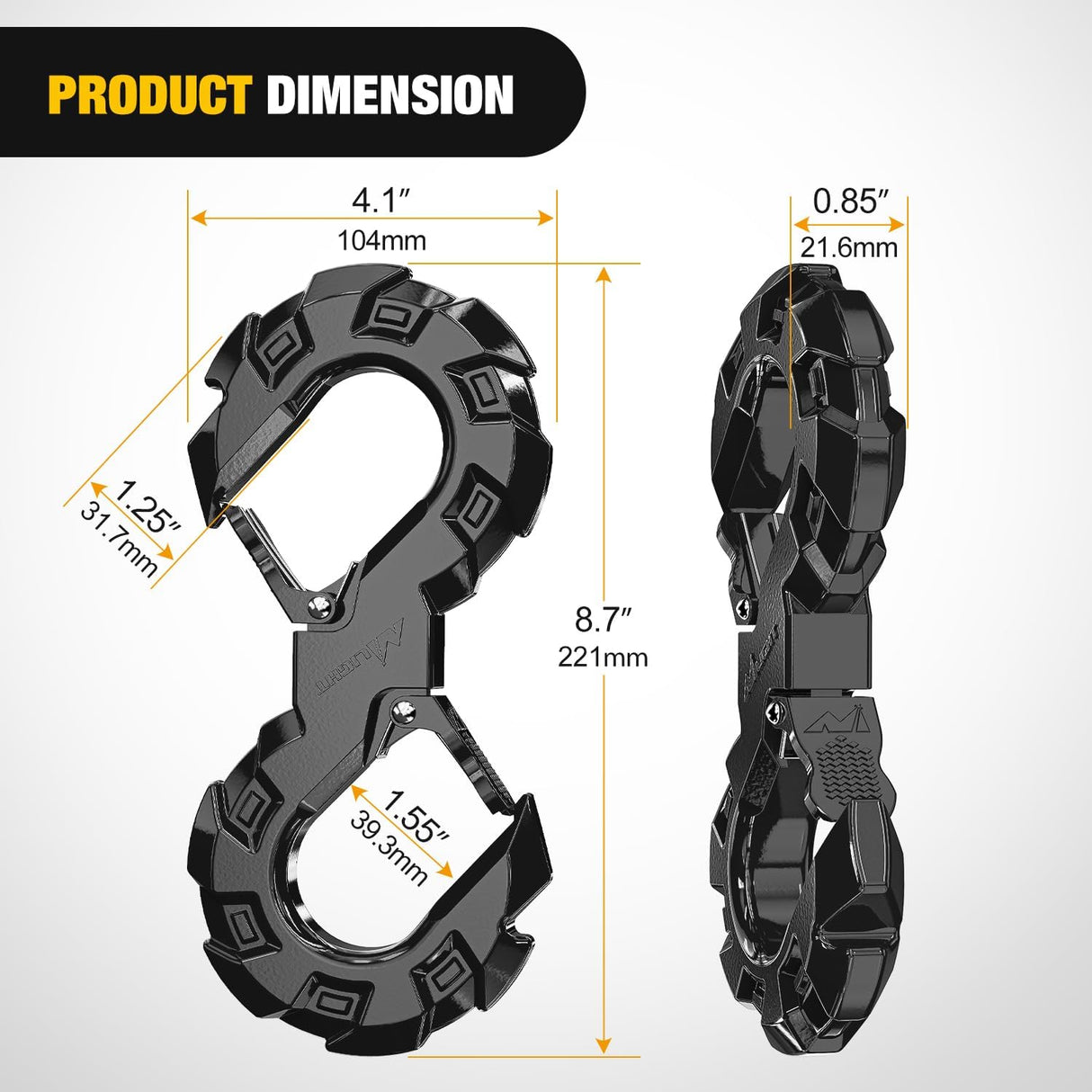 Quick Release S-Tow Shackle Hook – Heavy Duty Off-Road Recovery Hook, Fits Winch Rope & Recovery Strap, 11,000 LBS Working Load, for Jeep, SUV, ATV, Trailers, Forged Steel, Black