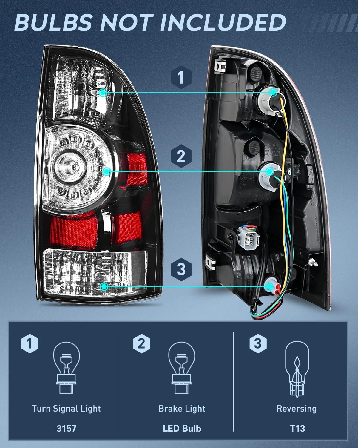 Taillight Assembly Compatible with Toyota Tacoma 2005 2006 2007 2008 2009 2010 2011 2012 2013 2014 2015 Rear Tail Light Lamp Replacement Black Housing LED Lens Driver and Passenger Side