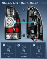 Taillight Assembly Compatible with Toyota Tacoma 2005 2006 2007 2008 2009 2010 2011 2012 2013 2014 2015 Rear Tail Light Lamp Replacement Black Housing LED Lens Driver and Passenger Side