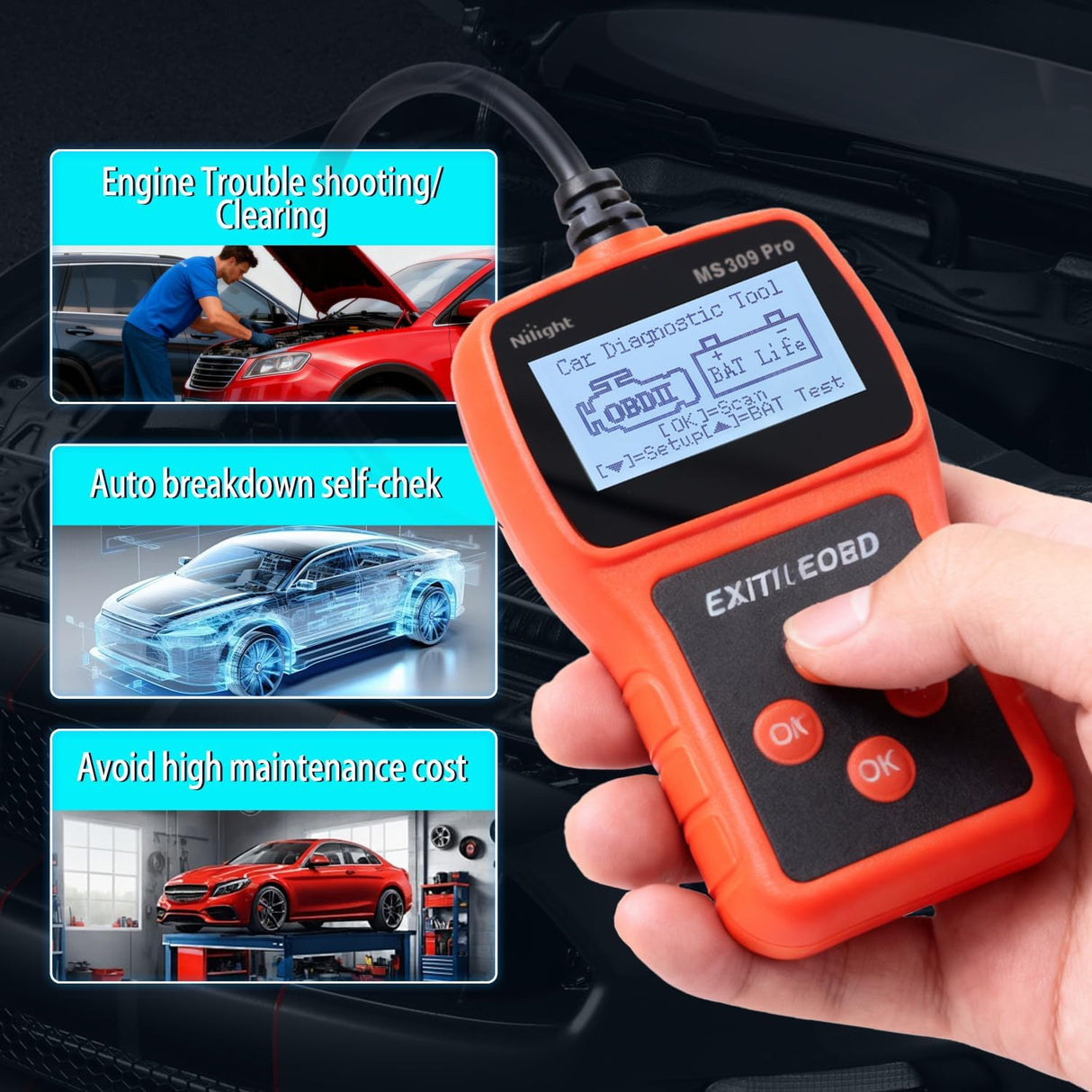 MS309pro Classic Universal OBD2 Scanner - Upgraded 2.4 Inch Screen Car Engine Fault Code Reader - Reliable CAN Diagnostic Scan Tool to Read and Clear Error Codes Fast, All Vehicles After 1996