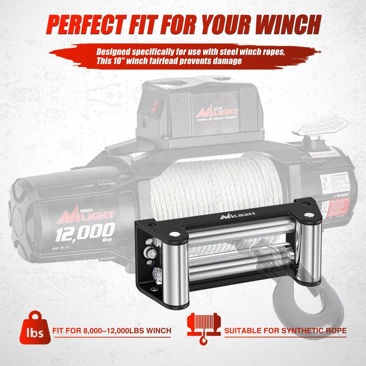 Winch Fairlead 10 Inch (254mm) Heavy Duty Winch Roller Fairlead 4-Way Universal Cable Guide with Mounting Hardware for Steel Cable 8000-12000 LBS UTV ATV Winches Accessory Replacement Black