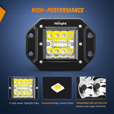 4PCS 42W Flush Mount LED Light Pods - Upgraded Spot Flood Combo Beam Driving, Work, Backup, Reverse, Grill Mount Light for Offroad 4x4 Truck SUV