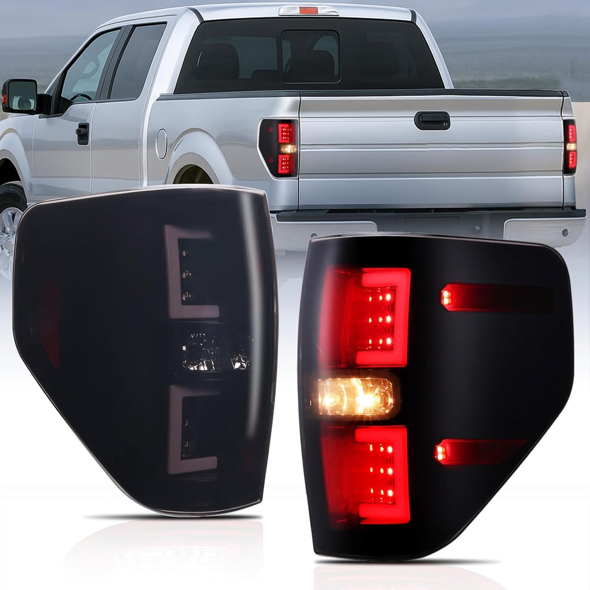 Taillight Assembly Compatible with 2009 2010 2011 2012 2013 2014 Ford F150 Incandescent Type Styleside Upgrade LED Tube tail lights; Rear Brake Lamps Smoked Lens