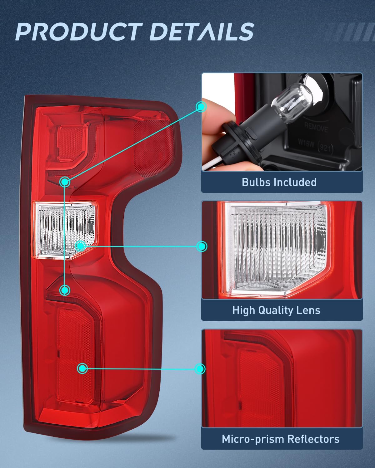 Taillight Assembly for 2019 2020 2021 2022 2023 Chevy Silverado1500 | 2020 2021 2022 2023 Silverado 2500HD 3500HD LED Tail Light Rear Lamp Replacement Passenger Side