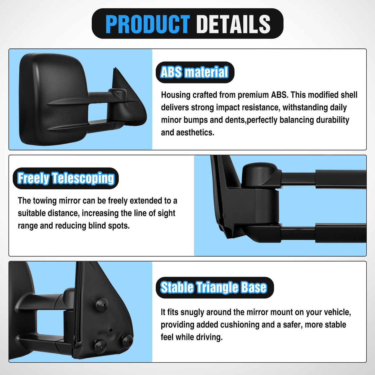 Towing Mirrors Manual Adjusted Flat Convex Glass Telescoping Folding Compatible With 1999-2002 Chevy Silverado GMC Sierra 1500 2500 3500 Suburban Tahoe Avalanche Yukon