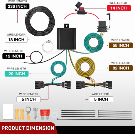 4 Pin Trailer Wiring Harness Kit 56336 Vehicle Standard 4 Way Connector Custom for 2014 2015 2016 2017 2018 2019 2020 2021 2022 2023 2024 2025 Dodge Durango Simple Fit Tow Hitch