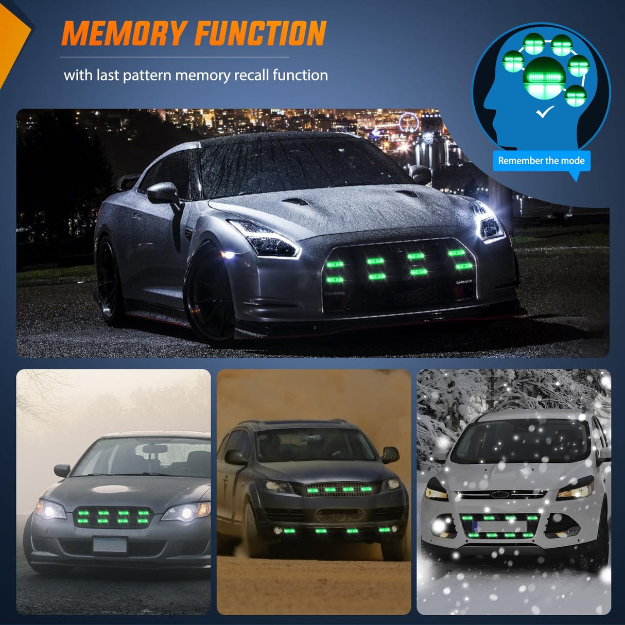 8PCS Led Strobe Lights with Controller 12V 24V Sync Feature Green Strobe Light 12 LED Surface Mount Emergency Hazard Warning Lights with Strobe Controller for Vehicle Car Truck RV ATV