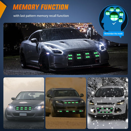 8PCS Led Strobe Lights with Controller 12V 24V Sync Feature Green Strobe Light 12 LED Surface Mount Emergency Hazard Warning Lights with Strobe Controller for Vehicle Car Truck RV ATV