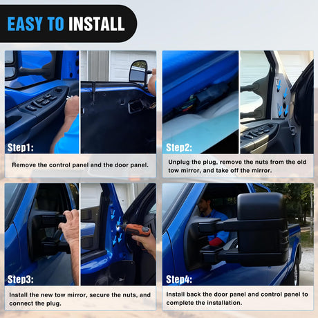 Towing Mirrors Turn Signal Puddle Lights Power Heated Adjustable Glass Manual Telescoping Folding Compatible With 1999-2007 Ford F250 F350 F450 F550 Super Duty
