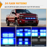 4PCS 24LED Emergency Strobe lights 12V 24V Blue Surface Mount Grille Hazard Safety Warning Light Sync Feature Side Flashing Marker Flash for Car Truck Campers
