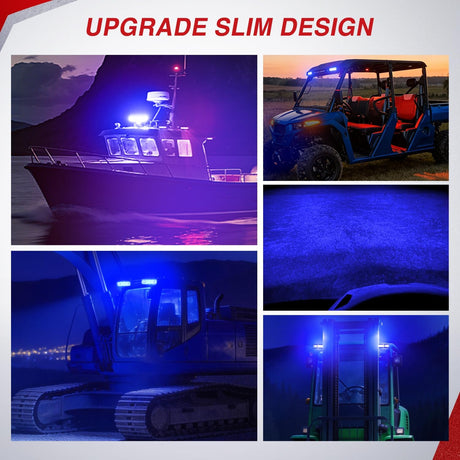 Slim LED Light Bar 2Pcs 7 Inch 16LED Single Row Spot Flood Combo Blue Off Road Driving Fog Fishing Hunting Emergency Safety Signal Lighting for 12V 24V ATV UTV Pickup Truck Tractor Boat
