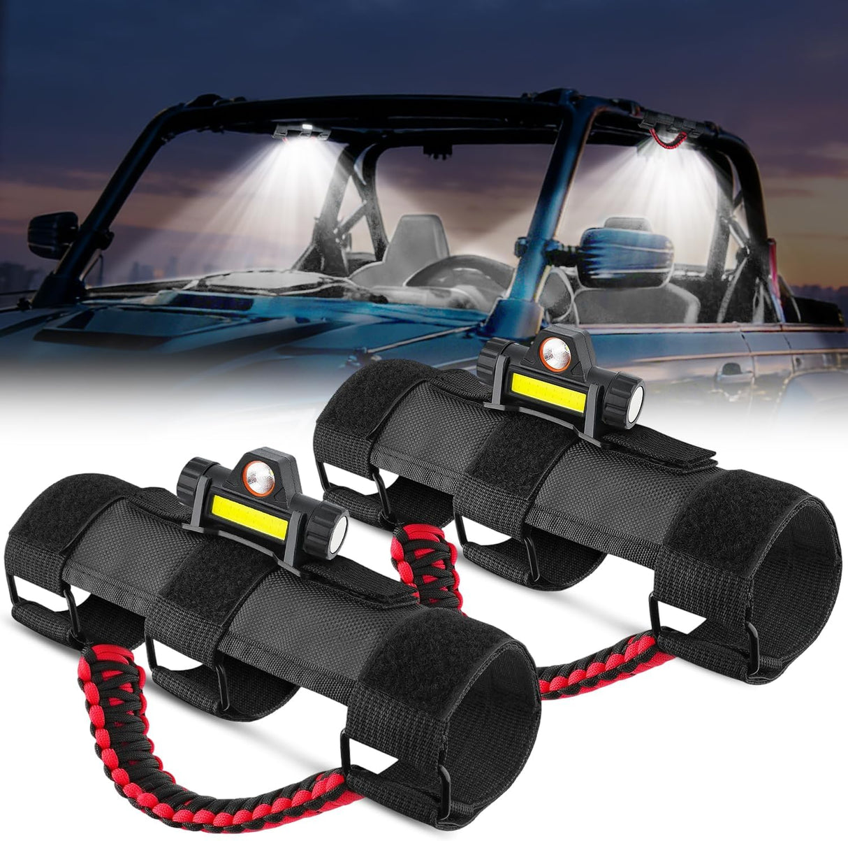 UTV Dome Light w/Grab Handle Universal 1.75 Inch-2.0 Inch Roll Bar Mount LED Interior Lights Spot Flood Combo Beam for ATV Can-Am Polaris RZR Buggy Golf Off-Road Vehicle