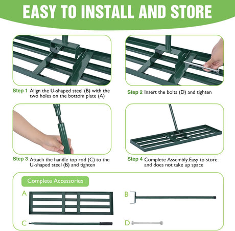 Lawn Leveling Rake 36 Inch for Soil Yard Leveling Rake with 36 Inchx10 Inch Ground Plate 72 Inch Steel Handle Effort-Saving Heavy Duty Ground Leveler Tool for Backyard Garden Farm Golf Course Landscaping