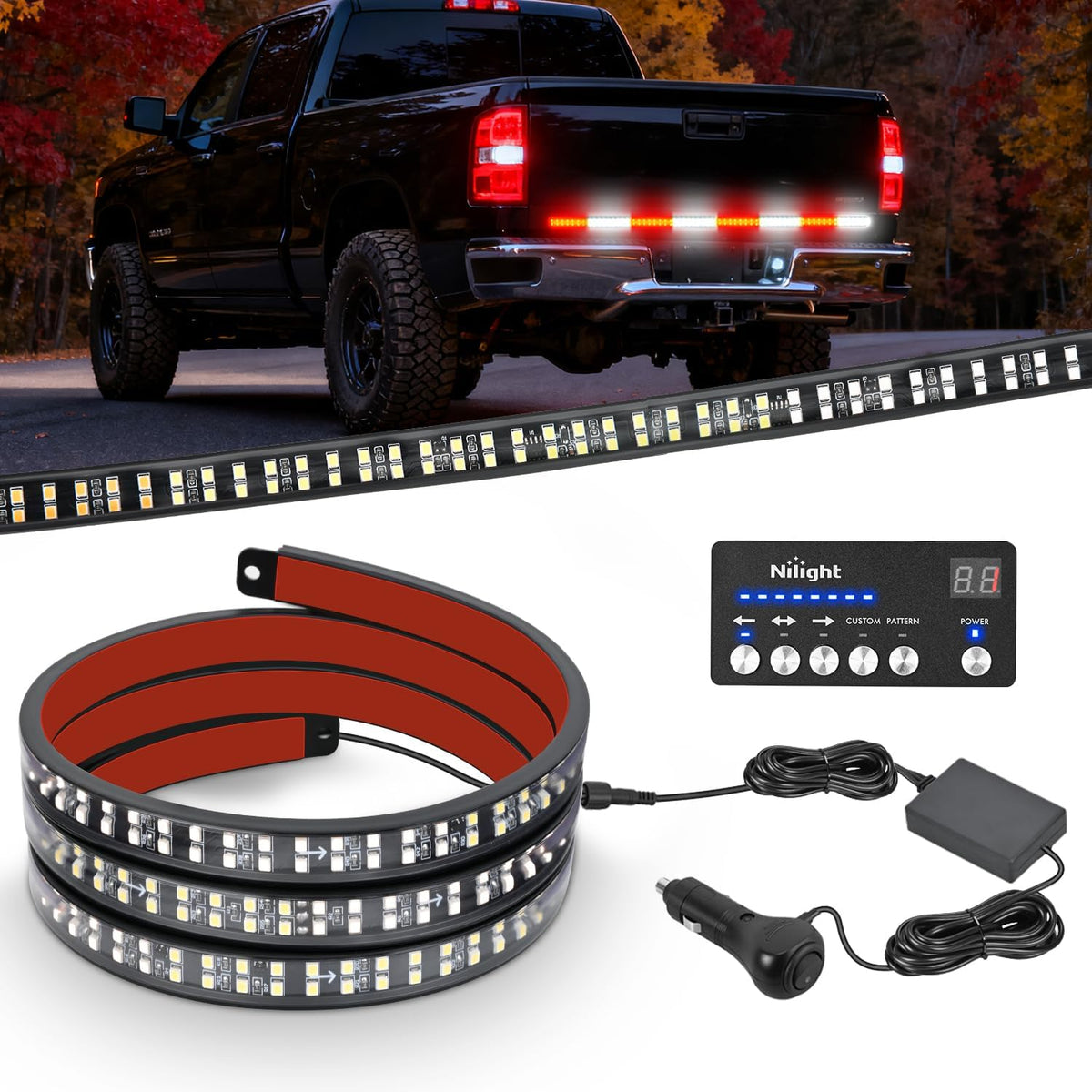 60 Inch Emergency Strobe Light Strips with Controller Red White | 384LED Flashing Warning Hazard Safety for Rear Window Tailgate on Truck Trailer Construction Plow Pickup Tow SUV Vehicles