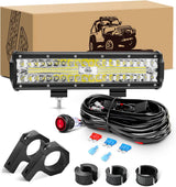12Inch 300W Triple Row Led Light Bar Spot Flood Combo Off Road Lights Mounting Bracket Horizontal Bar Tube Clamp Led Lamp with Wiring Harness for Truck Golf Cart ATV UTV