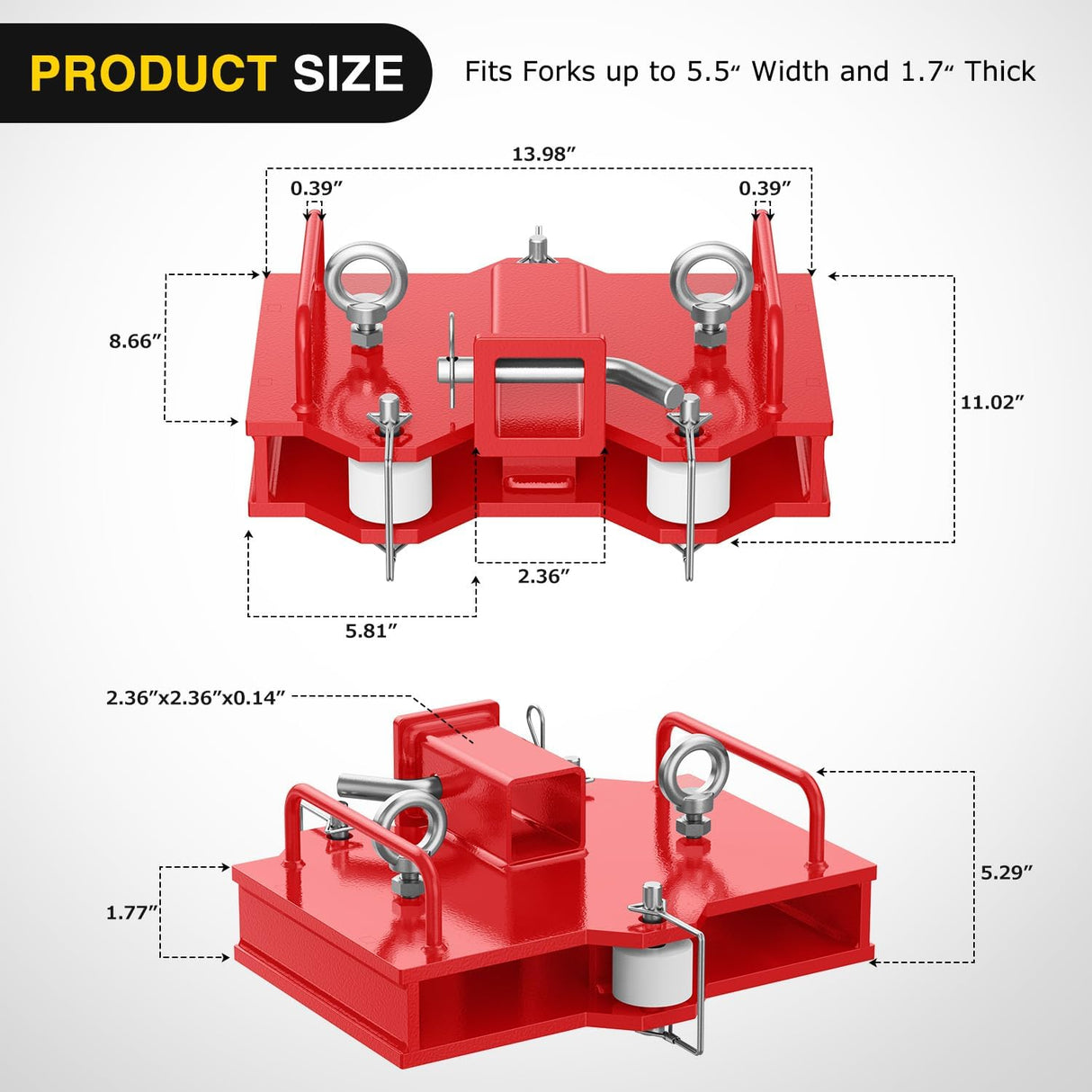 Forklift Trailer Hitch Attachment Fits 2 Inch Receiver 6500 LBS Capacity Clamp on Dual Pallet Forks Forklift Tow Hitch Attachment Universal Forklift Ball Hitch Mount Trailer Towing Adapter