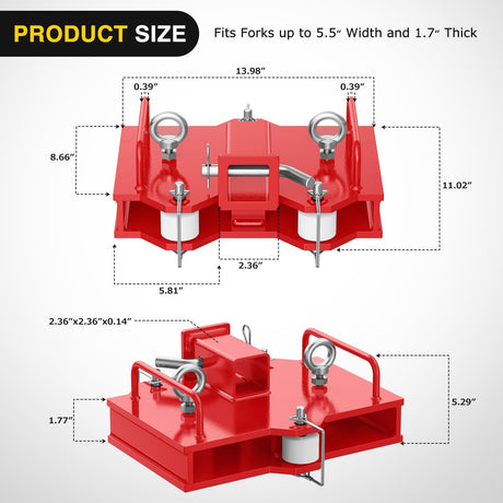 Forklift Trailer Hitch Attachment Fits 2 Inch Receiver 6500 LBS Capacity Clamp on Dual Pallet Forks Forklift Tow Hitch Attachment Universal Forklift Ball Hitch Mount Trailer Towing Adapter