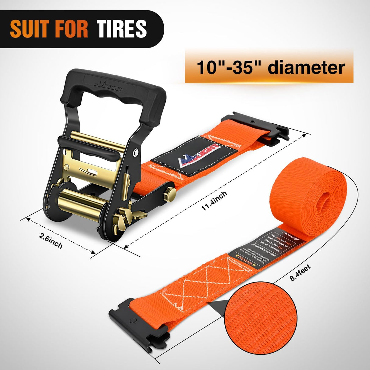 Wheel Chock Tie Down Kit 4500lb Break Strength 4Pcs E-Track Ratchet Straps 8 Pcs Heavy Duty Trailer Tire Straps System for ATV, UTV, Lawn Mower,SXS 10 in-30 in Diameter Tires Orange