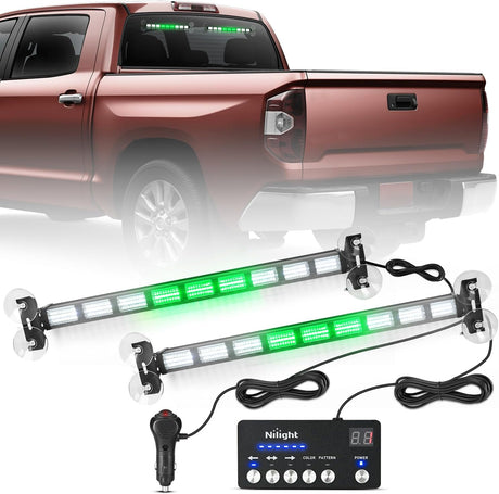 162 LED Traffic Advisor Strobe Light Bar 2-in-1 Green White Emergency Warning Hazard Lights with Controller 4 Switchable Color 36 Flash Pattern for Trucks Cars Tow Plow Construction Vehicles