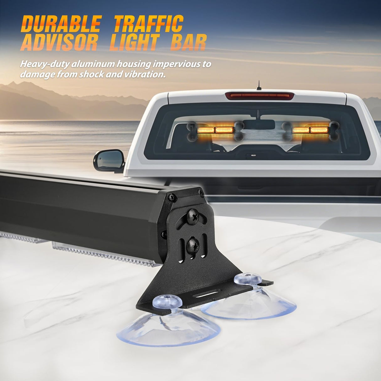 40LED Amber Emergency Strobe Traffic Advisor Light Bar with Suction Cups Dash Safety Warning Hazard Flashing Lights Interior Front/Rear Windshield for Trucks Construction Vehicles
