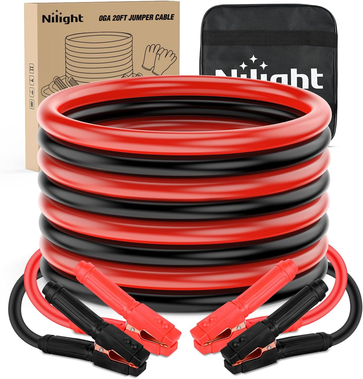0 Gauge 20FT 1000A Car Battery Jumper Cables Kit | Heavy Duty Booster Jump Start Cable with Storage Bag for Jump Starting Dead or Weak Batteries for Pickup Truck RV Vans SUV
