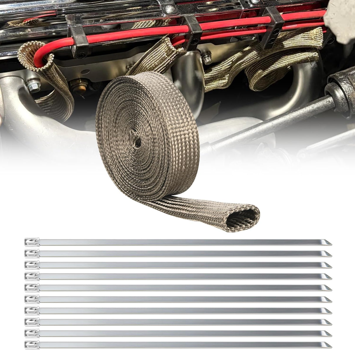Titanium Spark Plug Wire Heat Shield Sleeve 1/2 Inch ID x 10 Inch | 3632°F Heat Protection Cover for Fuel Line, Wire Loom, Brake Cable & Diesel Heater Exhaust