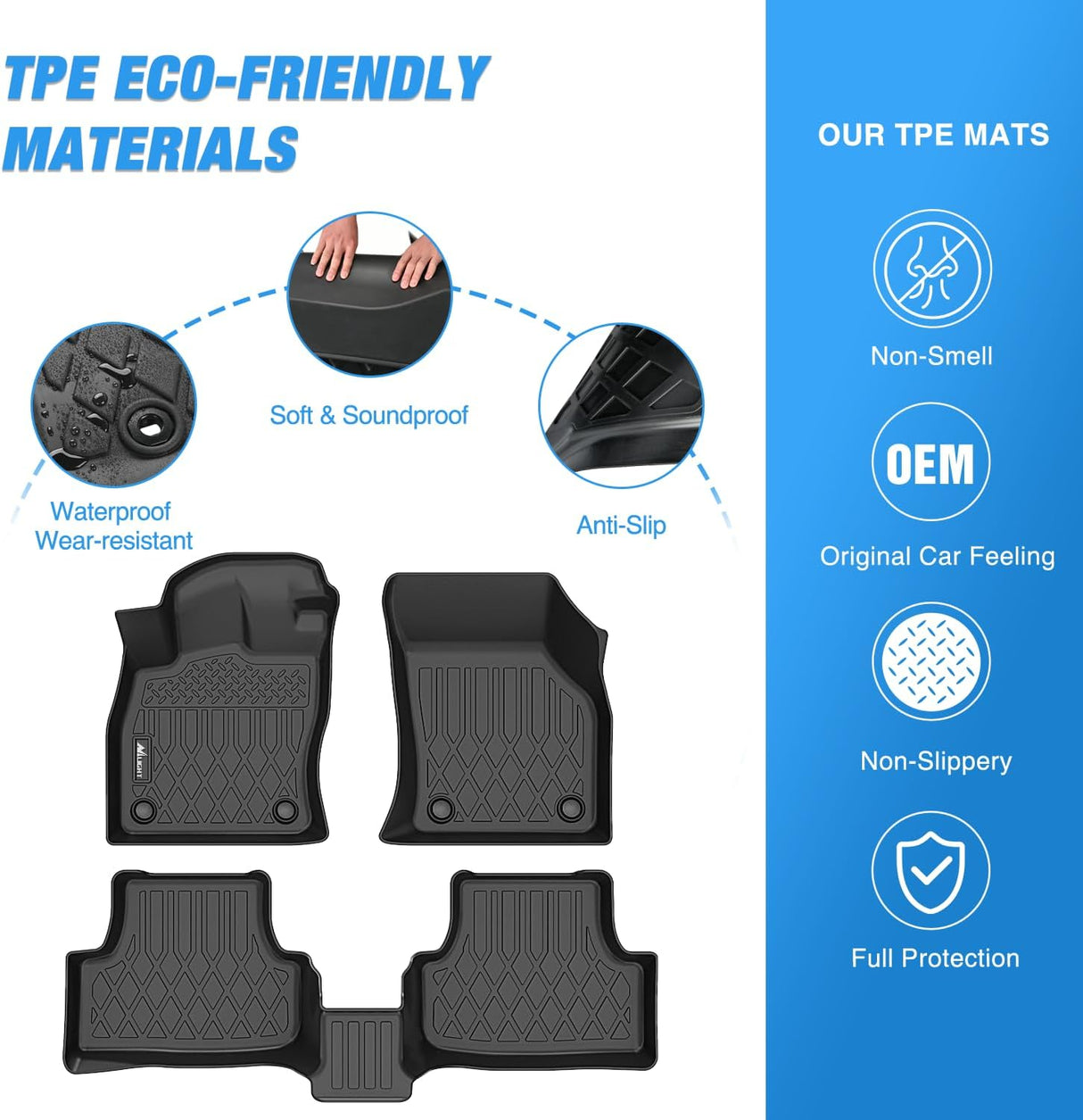 TPE Floor Mats for Volkswagen VW Golf Alltrack Golf GTI Golf R Golf Sportwagen MK7 2015 2016 2017 2018 2019 2020 2021, All Weather Custom Fit Heavy Duty Floor Liners
