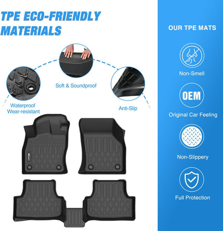 TPE Floor Mats for Volkswagen VW Golf Alltrack Golf GTI Golf R Golf Sportwagen MK7 2015 2016 2017 2018 2019 2020 2021, All Weather Custom Fit Heavy Duty Floor Liners