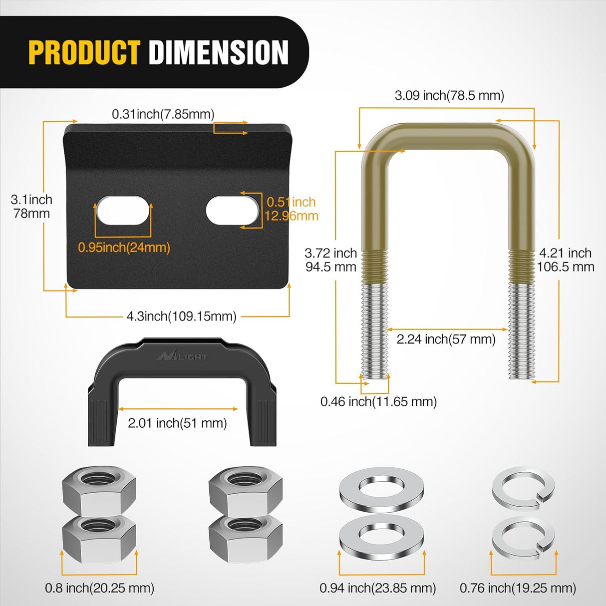 Trailer Hitch Tightener for 2 Inch Trailers Hitches Mount Anti Rattle Heavy Duty Steel with Rubber Cover Bronze U Bolt Matte Black Plate Electrophoresis Anti-Rust Triple Protective