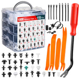 1115Pcs Car Push Retainer Clips Auto Fasteners Kit 32 Most Popular Sizes Nylon Bumper Fender Rivets with 5 Fasteners Remover 10 Cable Ties for Toyota GM Ford Honda Chevy
