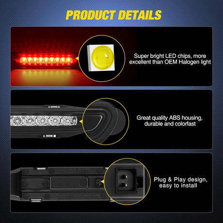 Third Brake Light Tail High Mount 3rd Stop Lights Smoked Lens Compatible with Dodge Charger 2006 2007 2008 2009 2010 Car Rear Center Cab Lamp