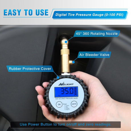 Digital Tire Pressure Gauge 100PSI Heavy Duty Stainless Steel Air Chucks ANSI 2A Certified Large Dial Wheel Service Checker for Truck Semi Truck ATV Motorhome Cars & RV Accessories
