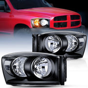 2006 2007 2008 Dodge Ram 1500 2006 2007 2008 2009 Dodge Ram 2500 3500 Headlight Assembly Black Housing Clear Reflector
