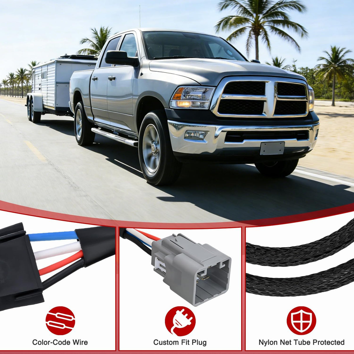 Wiring Harness Kit Brake Controller Wiring Harness Adapter for Ram 1500 2500 3500 Dodge Pickup 2010 2011 2012 Factory Towing Package Required Towing Hitch Trailer RV