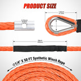 1/4 Inch x 50 ft Synthetic Winch Rope 9,000 LBS Winch Line Cable with Black Protective Sleeve Winch Line Ropes for ATV Winch with Synthetic Rope UTV Trailer Jeep Quad Polaris Winch Cable Orange