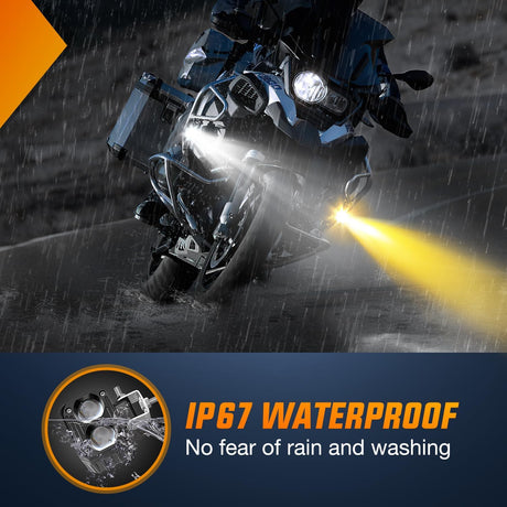 Motorcycle Driving Lights 2.5 inch White Amber Spot Beam Fog Light LED Pods IP67 Waterproof Auxiliary Offroad Lighting for Motorbike Dirt Bike e-Bike Scooter Snowmobile ATV UTV SUV Truck