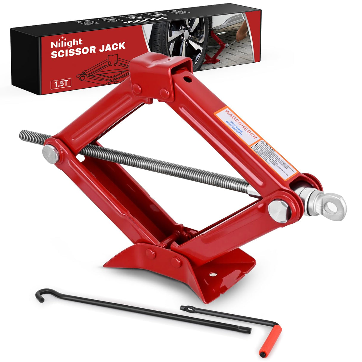 Scissor Jack for Car 1.5 Ton (3307 lbs), Heavy Duty Steel Scissor Lift Jack Car Kit with Crank Handle for Sedan SUV MPV Tire Changing, 3.18 Inch-13.6 Inch Lifting Range Portable Small Jack, Red