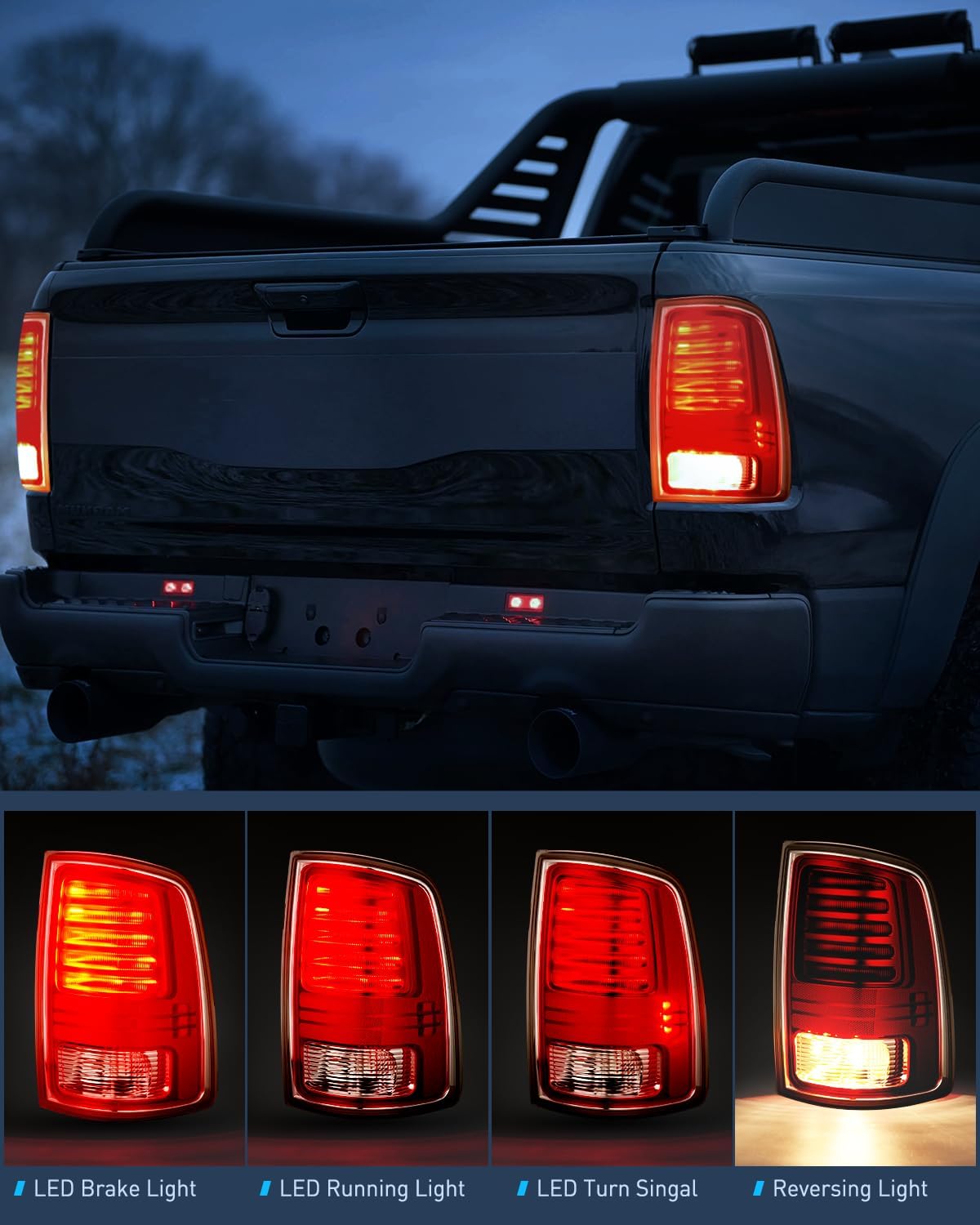 Taillight Assembly Compatible with 2013 2014 2015 2016 2017 2018 Dodge Ram 1500 2014-2018 Ram 2500 3500 LED Style Passenger Side Tail Light with Bulbs