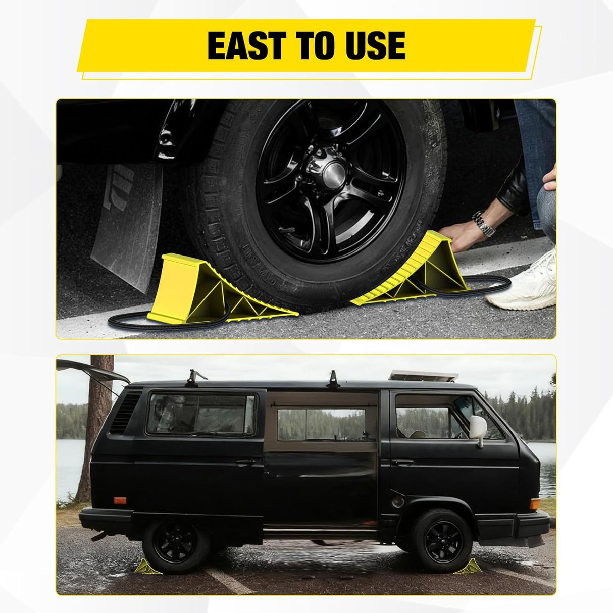 Wheel Chocks, Heavy Duty Wheel Stopper for Car, Truck, RV, Trailer, Caravan, Motorcycle, 8.7 Inch x 4.8 Inch x 4.2 Inch, 2-Pack(Yellow)