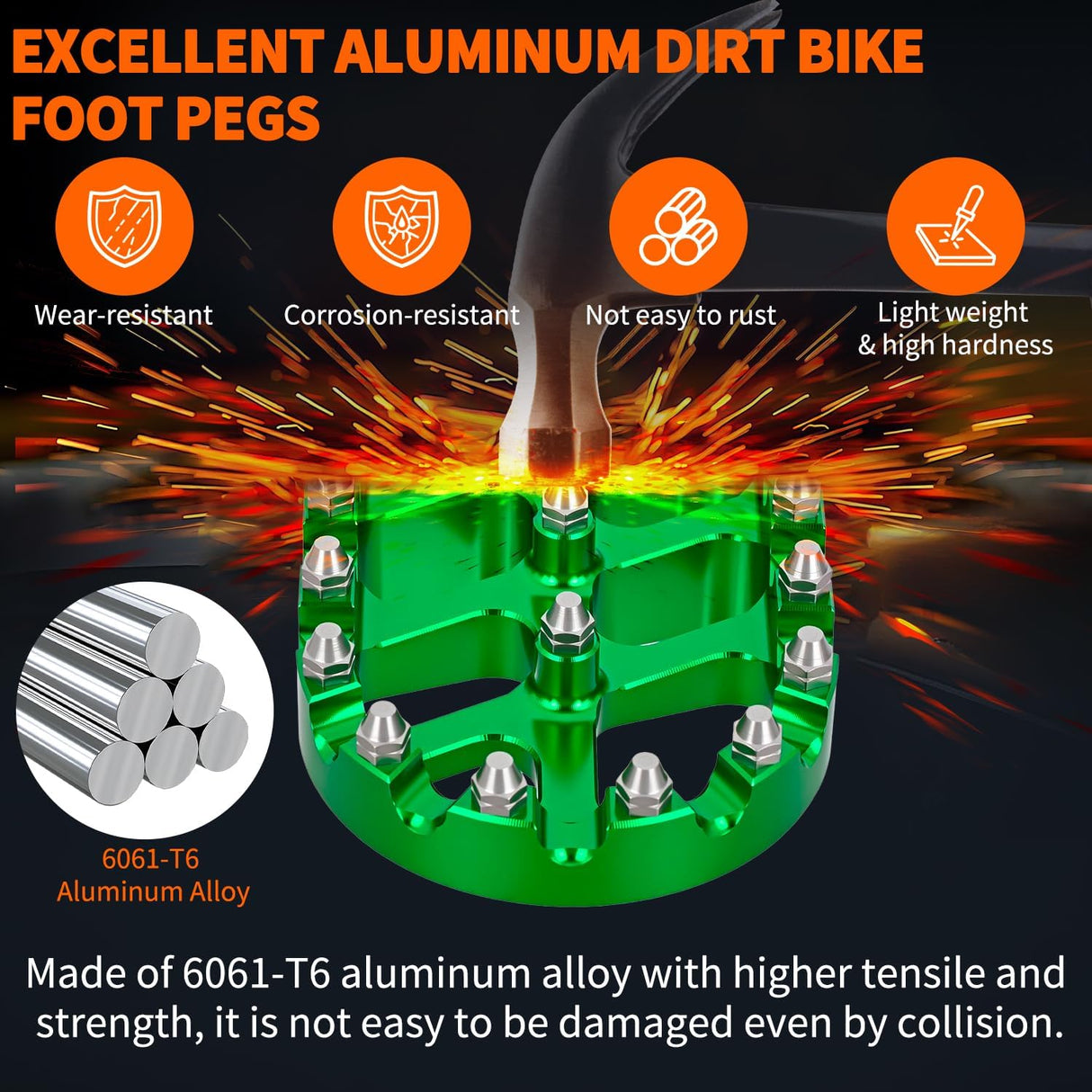 Motorcycle Foot Pegs Dirt Bike Footpegs Fit for Kawasaki KLX110 2002-2023 KLX110L 2010-2023 KX60 1998-2003 CNC Foot Pegs for Motorcycles Heavy Duty Aluminum Alloy Foot Rests, Green