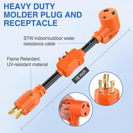 RV Generator Adapter Cord with Circuit Breaker Overload Protector 30 Amp to 30Amp 3-Prong Twist Lock Male Plug 10 Gauge Wire ETL Listed L5-30P TT-30R 30M/30F for RV Camper Caravan Van Trailer