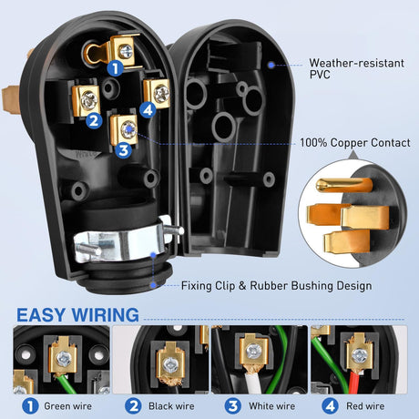 50 Amp RV Male and Female Plug Set 14-50P 14-50R Receptable 125V/250V Volt Heavy Duty Electrical Camper ETL Listed for Caravan Motorhome Van Trailer