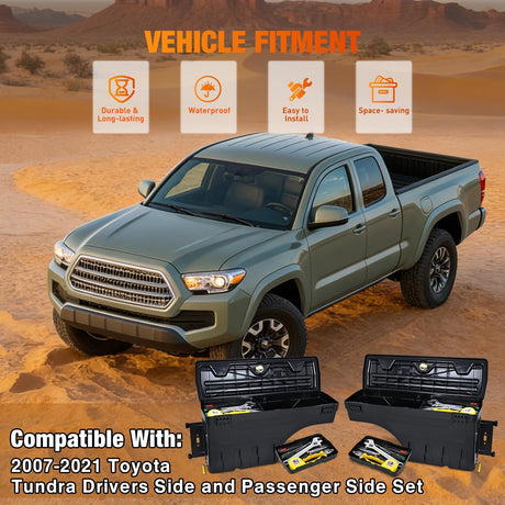 Truck Bed Tool Box Driver Side & Passenger Side Truck Tool Box Fit for Toyota Tundra 2007-2021 ABS Swing Case Truck Bed Storage Box with Lockable Lid Waterproof Wheel Well Toolbox Black