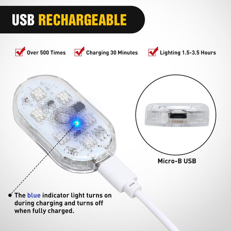 Wireless Magnetic RGB LED Interior Lights, 4 PCS 7 Colors USB Rechargeable Universal Mini Sticky Footwell Ambient Atmosphere Reading Lamp with Touch Sensor, Portable Night Lighting for Car