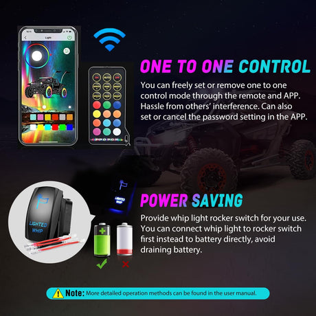 LED Whip Light 1 PC 3FT COB RGB Lighted Antenna Whips with Spring Base Remote & App Control DIY Chasing Patterns for Can-am Offroad ATV UTV RZR Polaris Dune Buggy 4-Wheeler Truck