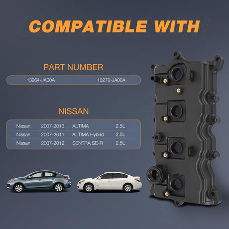 Engine Valve Cover with Gasket Kit for Nissan Altima 2007-2013 Sentra 2007-2012, 2.5L, Replace# 13264JA00A, 13270JA00A